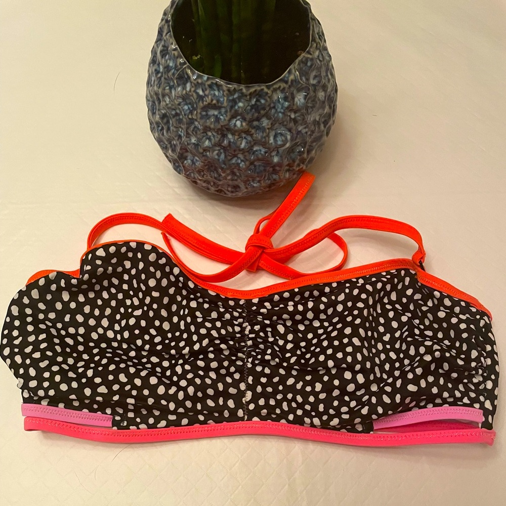 Victoria’s Secret size 36C Black & White polka dot - orange & Pink straps bikini